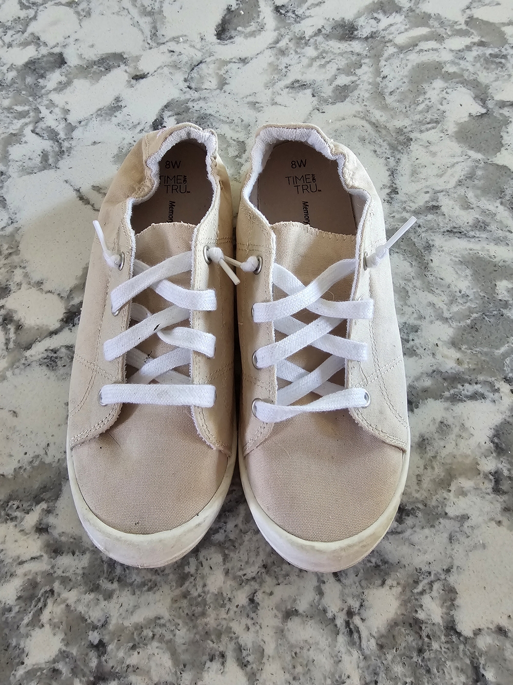 Time and Tru Cream Canvas Lace-Up Women's Sneakers